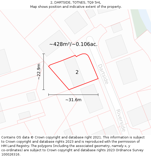 2, DARTSIDE, TOTNES, TQ9 5HL: Plot and title map