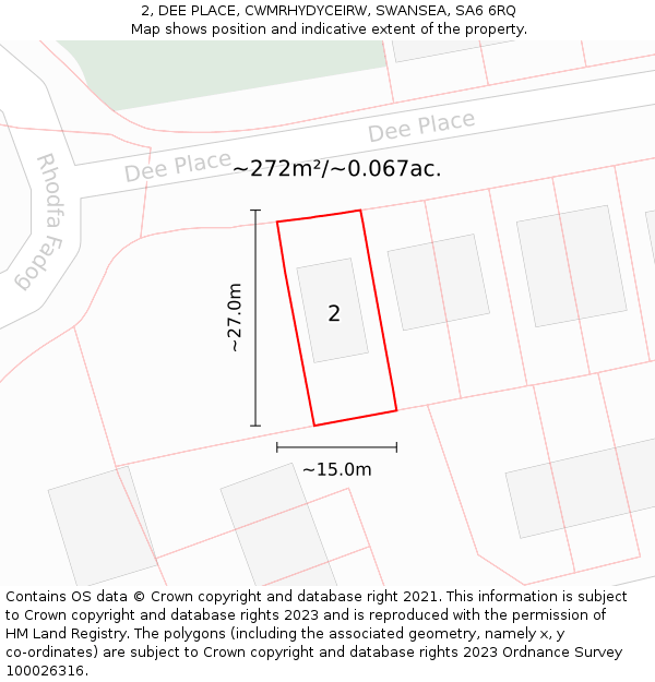 2, DEE PLACE, CWMRHYDYCEIRW, SWANSEA, SA6 6RQ: Plot and title map