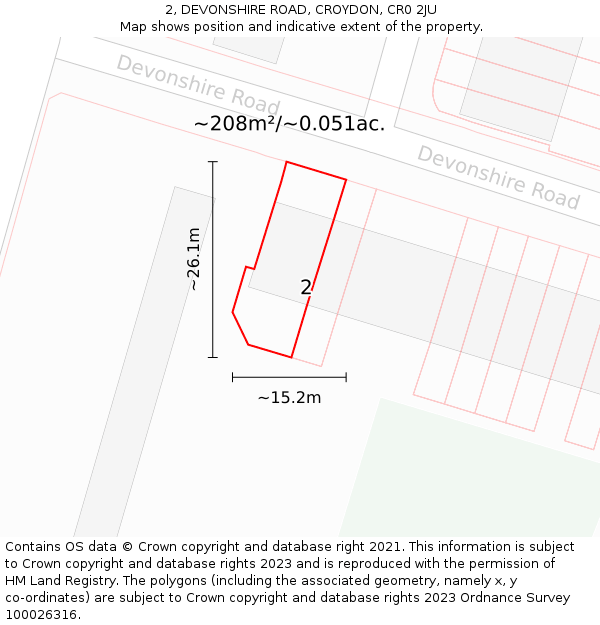 2, DEVONSHIRE ROAD, CROYDON, CR0 2JU: Plot and title map