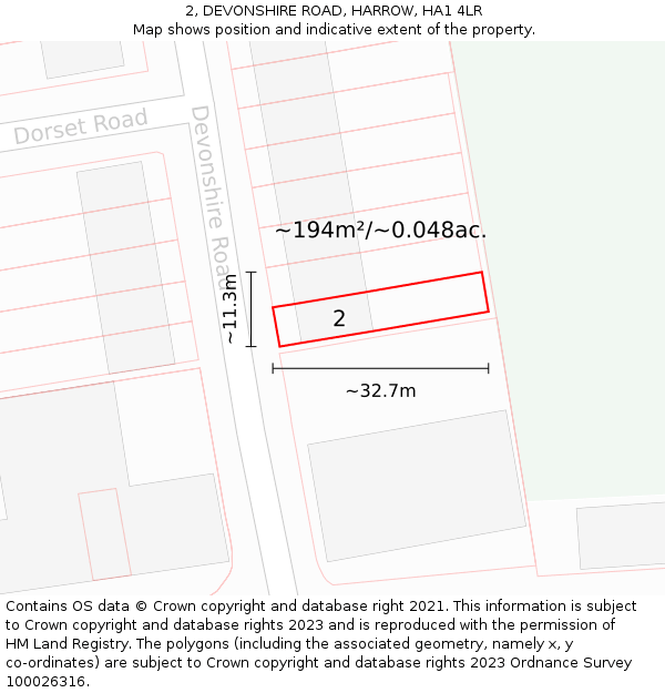 2, DEVONSHIRE ROAD, HARROW, HA1 4LR: Plot and title map