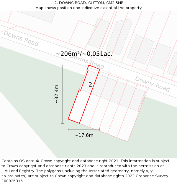 2, DOWNS ROAD, SUTTON, SM2 5NR: Plot and title map
