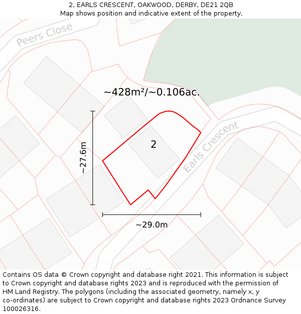 2, EARLS CRESCENT, OAKWOOD, DERBY, DE21 2QB: Plot and title map