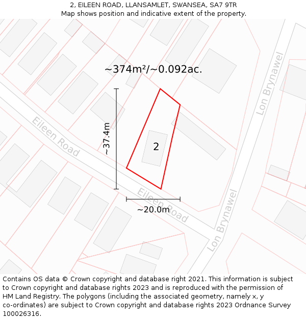 2, EILEEN ROAD, LLANSAMLET, SWANSEA, SA7 9TR: Plot and title map