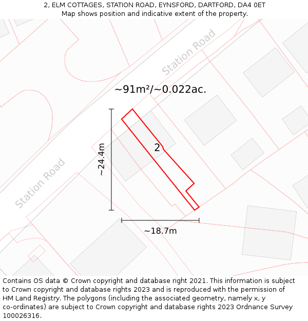 2, ELM COTTAGES, STATION ROAD, EYNSFORD, DARTFORD, DA4 0ET: Plot and title map