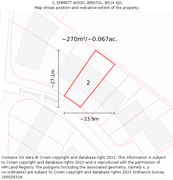 2, EMMETT WOOD, BRISTOL, BS14 0JG: Plot and title map