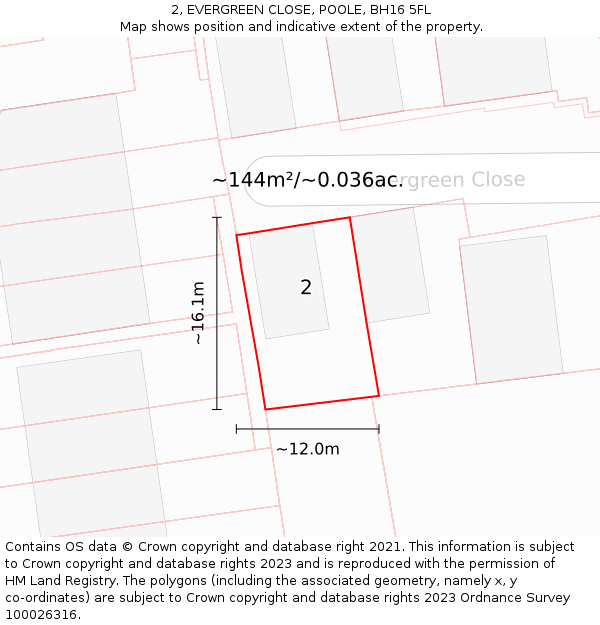 2, EVERGREEN CLOSE, POOLE, BH16 5FL: Plot and title map