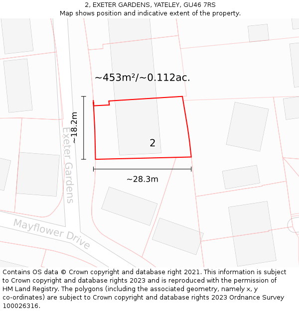 2, EXETER GARDENS, YATELEY, GU46 7RS: Plot and title map