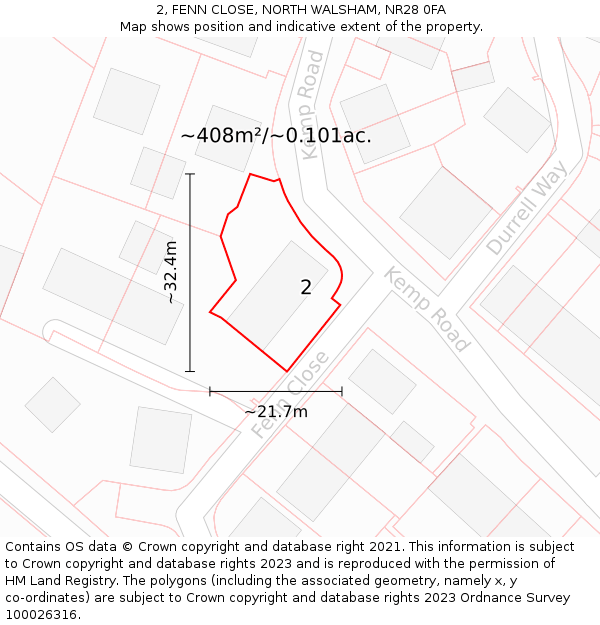 2, FENN CLOSE, NORTH WALSHAM, NR28 0FA: Plot and title map