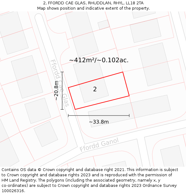 2, FFORDD CAE GLAS, RHUDDLAN, RHYL, LL18 2TA: Plot and title map
