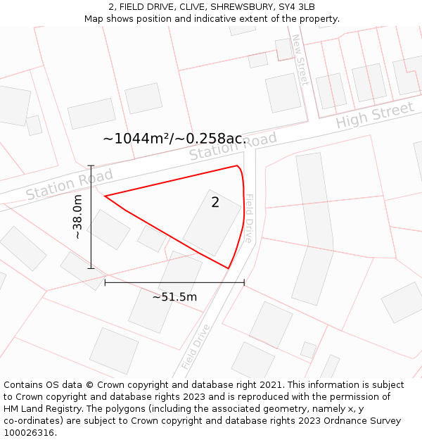 2, FIELD DRIVE, CLIVE, SHREWSBURY, SY4 3LB: Plot and title map