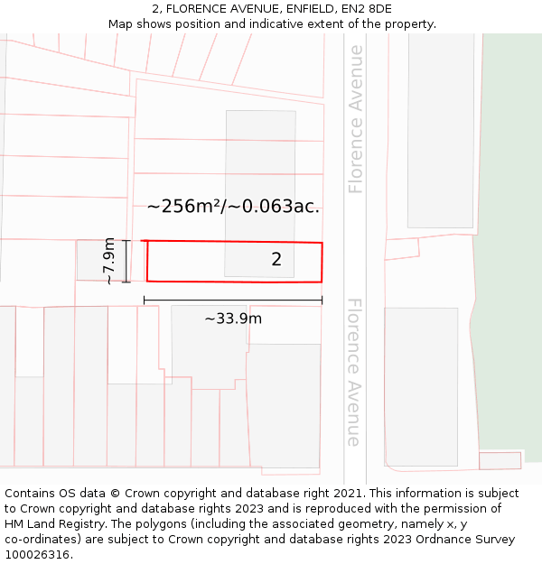 2, FLORENCE AVENUE, ENFIELD, EN2 8DE: Plot and title map