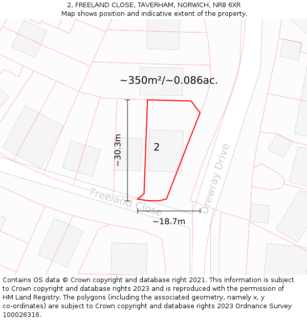 2, FREELAND CLOSE, TAVERHAM, NORWICH, NR8 6XR: Plot and title map