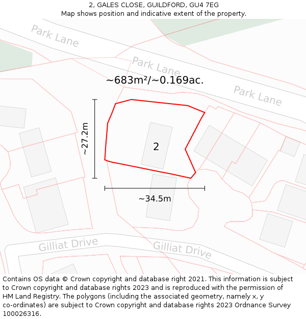 2, GALES CLOSE, GUILDFORD, GU4 7EG: Plot and title map