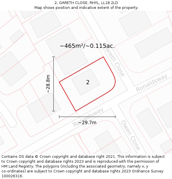 2, GARETH CLOSE, RHYL, LL18 2LD: Plot and title map