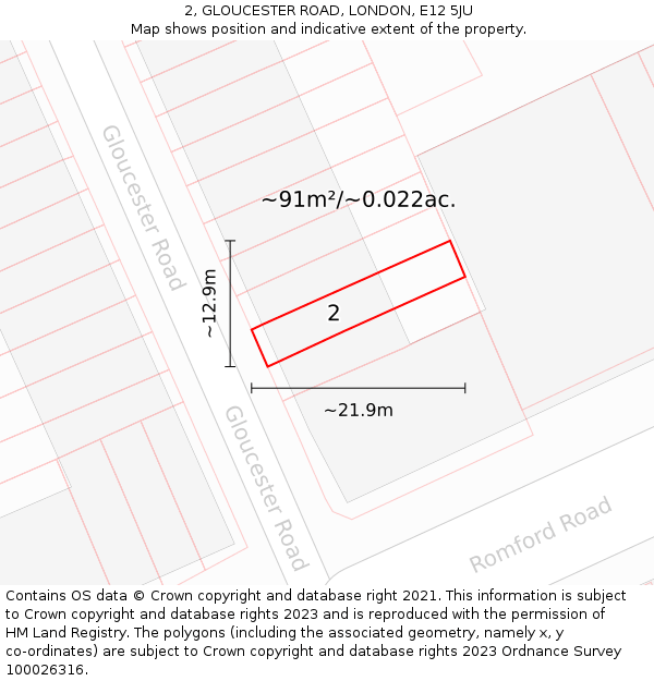 2, GLOUCESTER ROAD, LONDON, E12 5JU: Plot and title map