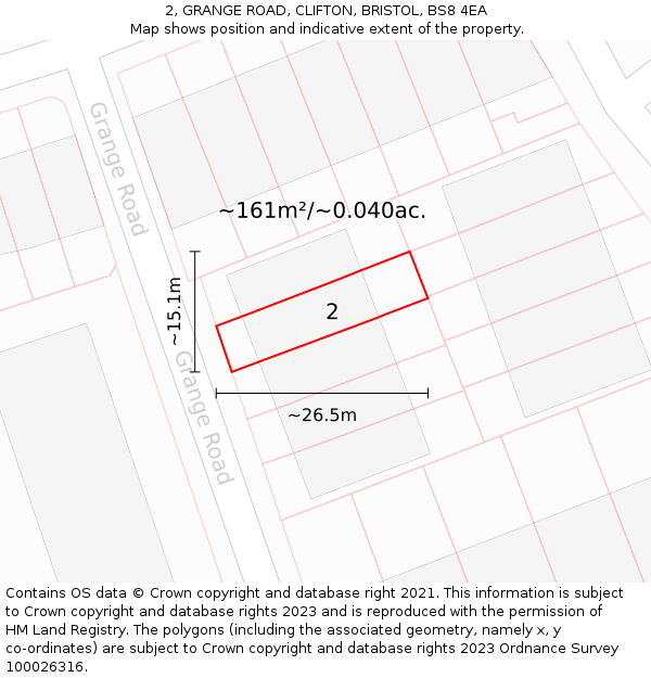 2, GRANGE ROAD, CLIFTON, BRISTOL, BS8 4EA: Plot and title map