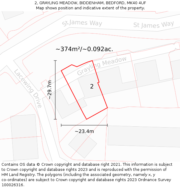 2, GRAYLING MEADOW, BIDDENHAM, BEDFORD, MK40 4UF: Plot and title map
