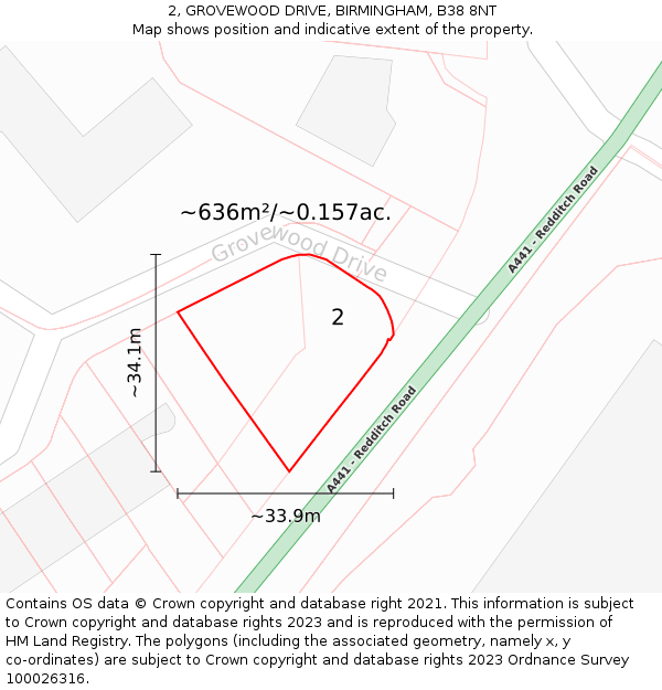 2, GROVEWOOD DRIVE, BIRMINGHAM, B38 8NT: Plot and title map