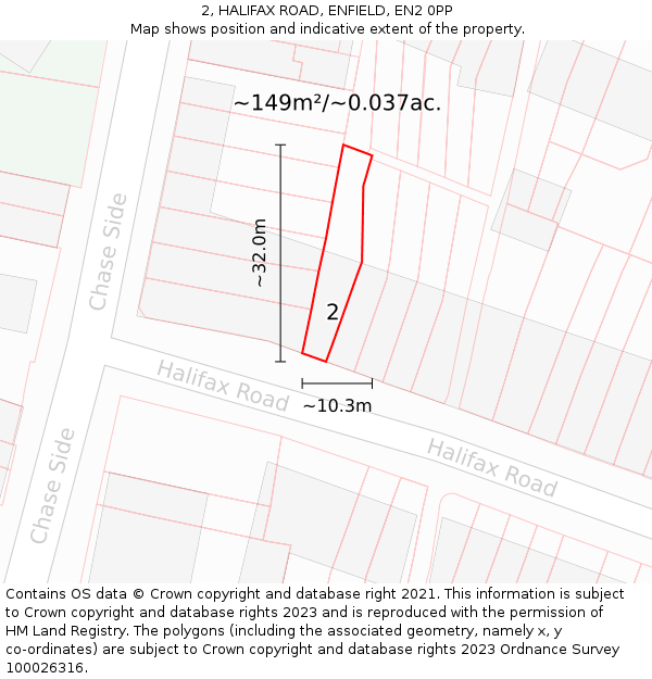 2, HALIFAX ROAD, ENFIELD, EN2 0PP: Plot and title map