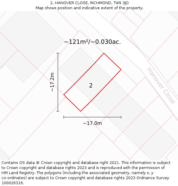 2, HANOVER CLOSE, RICHMOND, TW9 3JD: Plot and title map