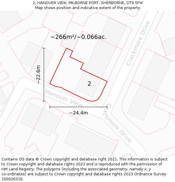 2, HANOVER VIEW, MILBORNE PORT, SHERBORNE, DT9 5FW: Plot and title map
