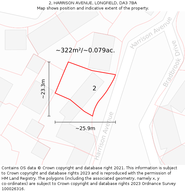 2, HARRISON AVENUE, LONGFIELD, DA3 7BA: Plot and title map
