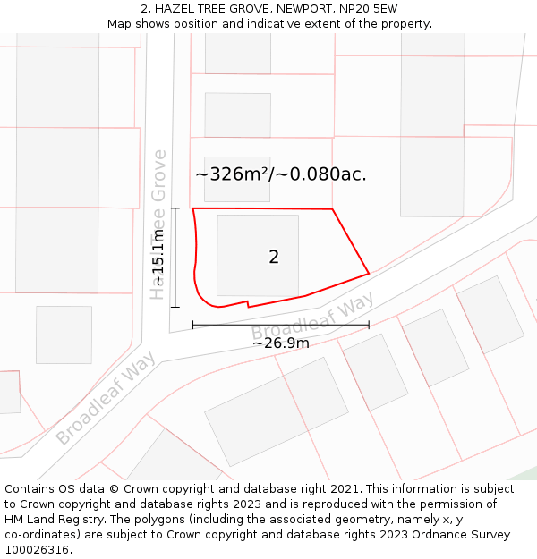 2, HAZEL TREE GROVE, NEWPORT, NP20 5EW: Plot and title map