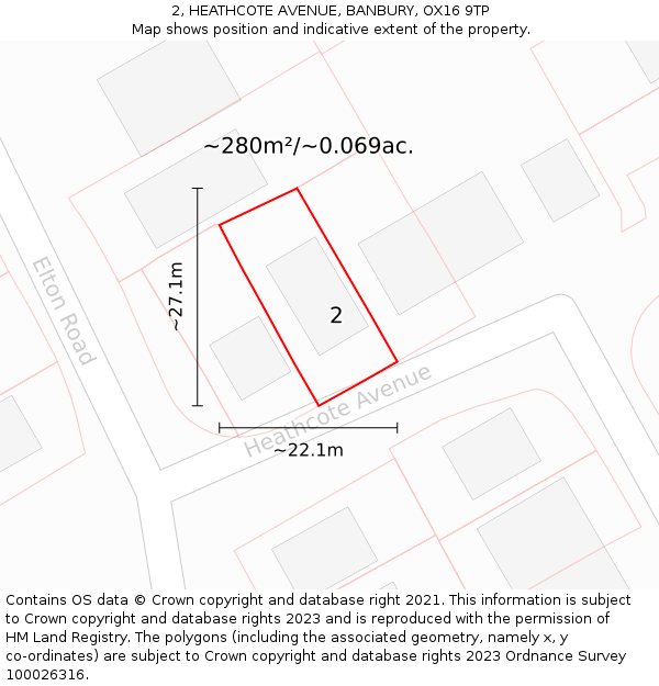 2, HEATHCOTE AVENUE, BANBURY, OX16 9TP: Plot and title map