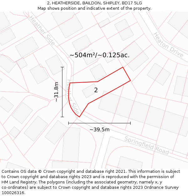 2, HEATHERSIDE, BAILDON, SHIPLEY, BD17 5LG: Plot and title map