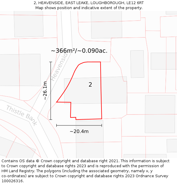 2, HEAVENSIDE, EAST LEAKE, LOUGHBOROUGH, LE12 6RT: Plot and title map