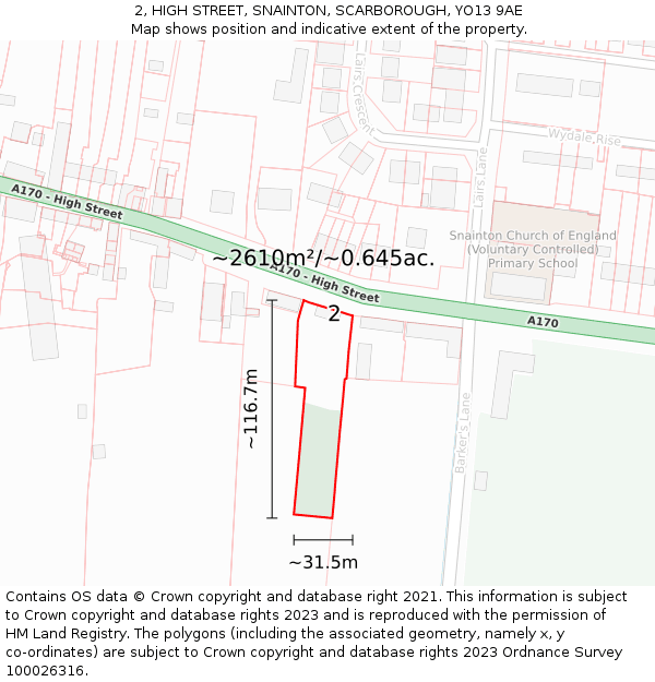 2, HIGH STREET, SNAINTON, SCARBOROUGH, YO13 9AE: Plot and title map