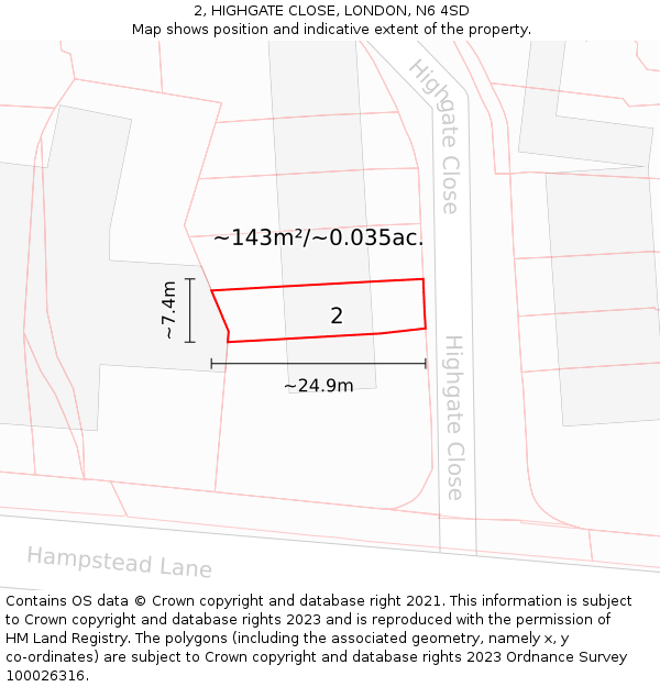2, HIGHGATE CLOSE, LONDON, N6 4SD: Plot and title map
