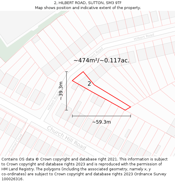 2, HILBERT ROAD, SUTTON, SM3 9TF: Plot and title map