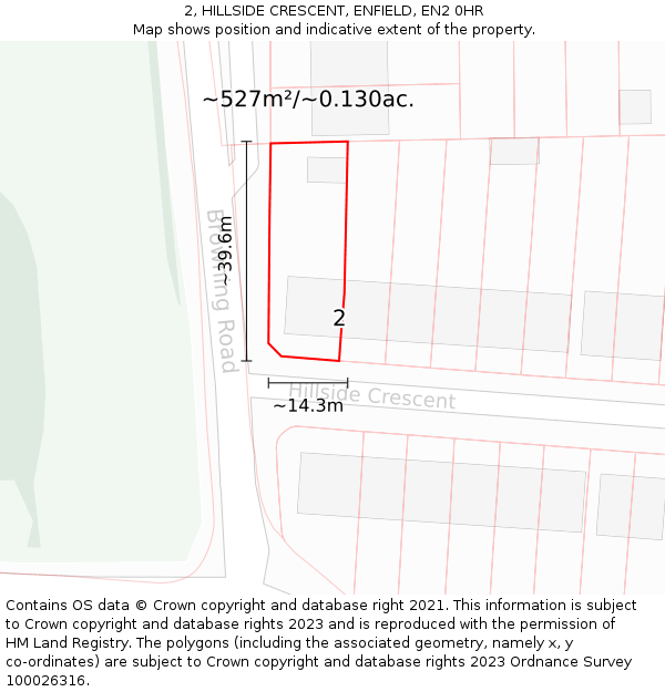 2, HILLSIDE CRESCENT, ENFIELD, EN2 0HR: Plot and title map