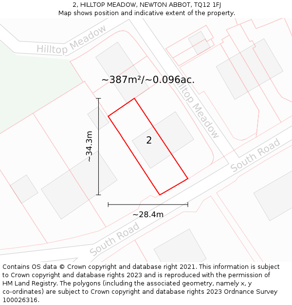 2, HILLTOP MEADOW, NEWTON ABBOT, TQ12 1FJ: Plot and title map