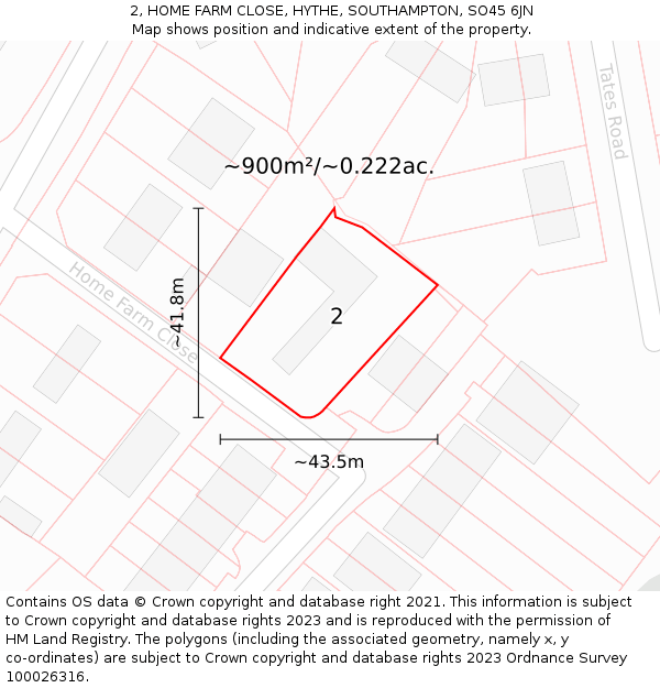 2, HOME FARM CLOSE, HYTHE, SOUTHAMPTON, SO45 6JN: Plot and title map