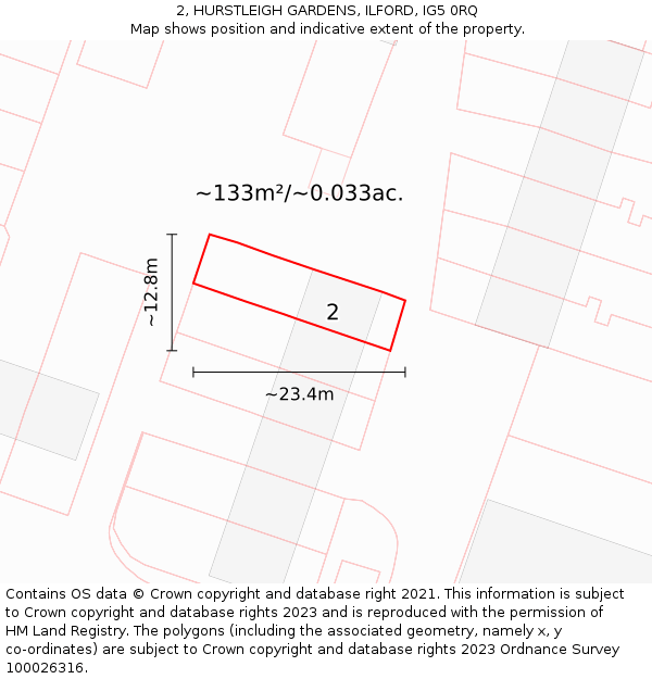 2, HURSTLEIGH GARDENS, ILFORD, IG5 0RQ: Plot and title map