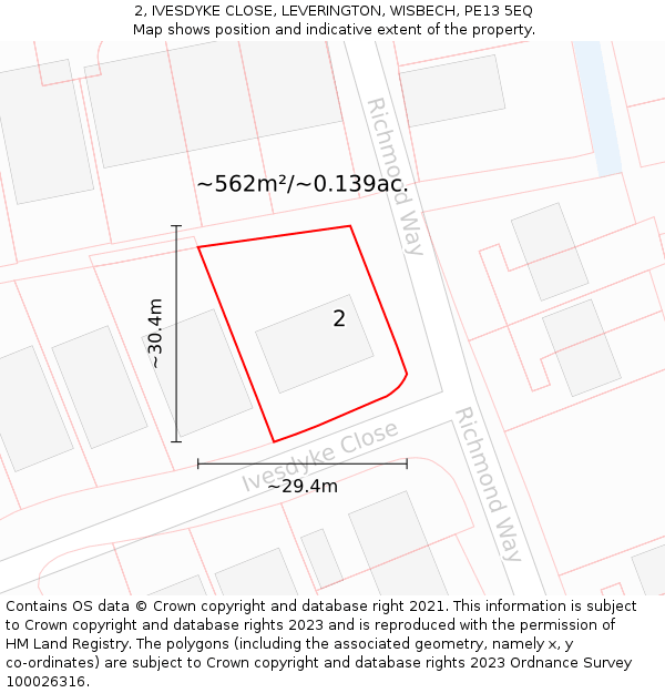 2, IVESDYKE CLOSE, LEVERINGTON, WISBECH, PE13 5EQ: Plot and title map