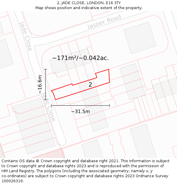 2, JADE CLOSE, LONDON, E16 3TY: Plot and title map