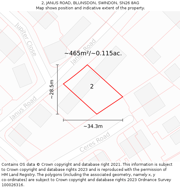 2, JANUS ROAD, BLUNSDON, SWINDON, SN26 8AG: Plot and title map