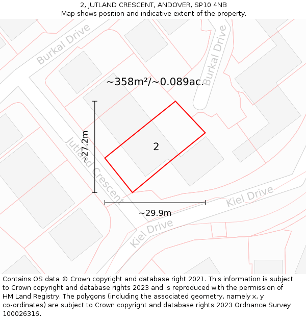 2, JUTLAND CRESCENT, ANDOVER, SP10 4NB: Plot and title map