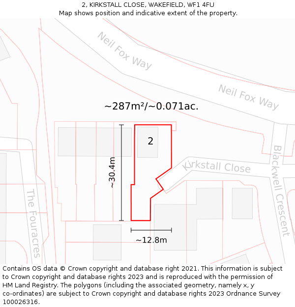 2, KIRKSTALL CLOSE, WAKEFIELD, WF1 4FU: Plot and title map