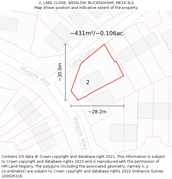 2, LAKE CLOSE, WINSLOW, BUCKINGHAM, MK18 3LS: Plot and title map