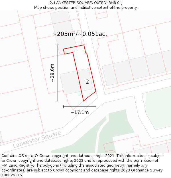 2, LANKESTER SQUARE, OXTED, RH8 0LJ: Plot and title map