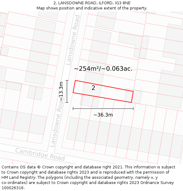 2, LANSDOWNE ROAD, ILFORD, IG3 8NE: Plot and title map