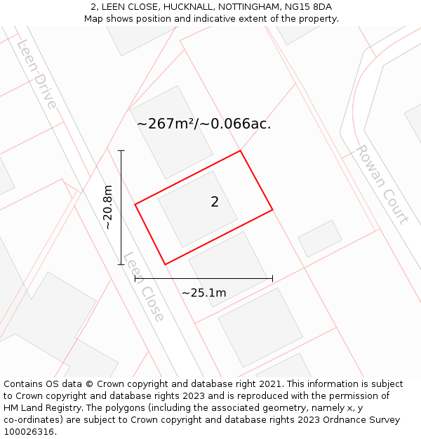 2, LEEN CLOSE, HUCKNALL, NOTTINGHAM, NG15 8DA: Plot and title map