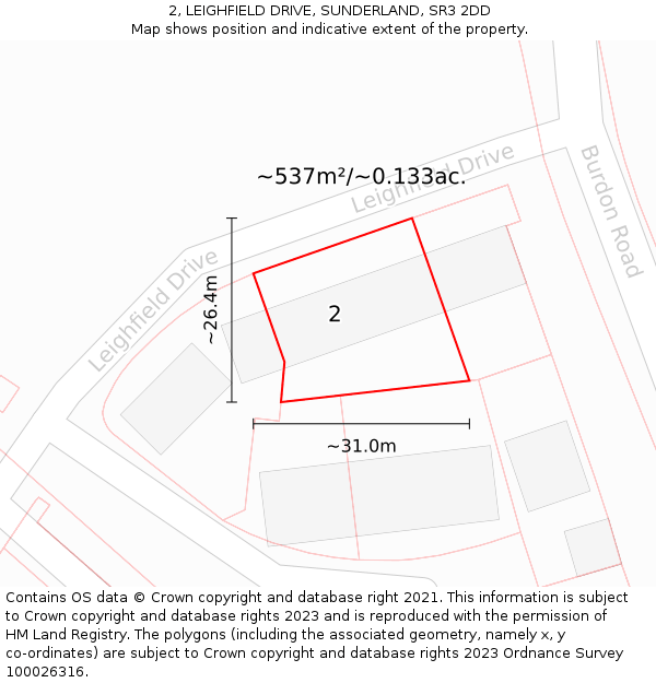 2, LEIGHFIELD DRIVE, SUNDERLAND, SR3 2DD: Plot and title map