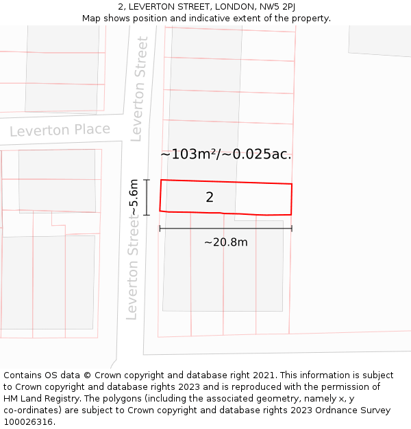 2, LEVERTON STREET, LONDON, NW5 2PJ: Plot and title map