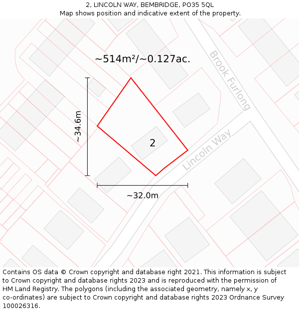 2, LINCOLN WAY, BEMBRIDGE, PO35 5QL: Plot and title map