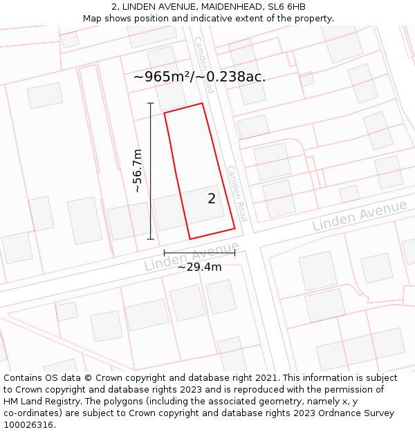 2, LINDEN AVENUE, MAIDENHEAD, SL6 6HB: Plot and title map
